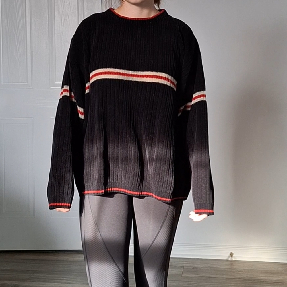 Oversized Black Sweater with Red stripe across the chest
